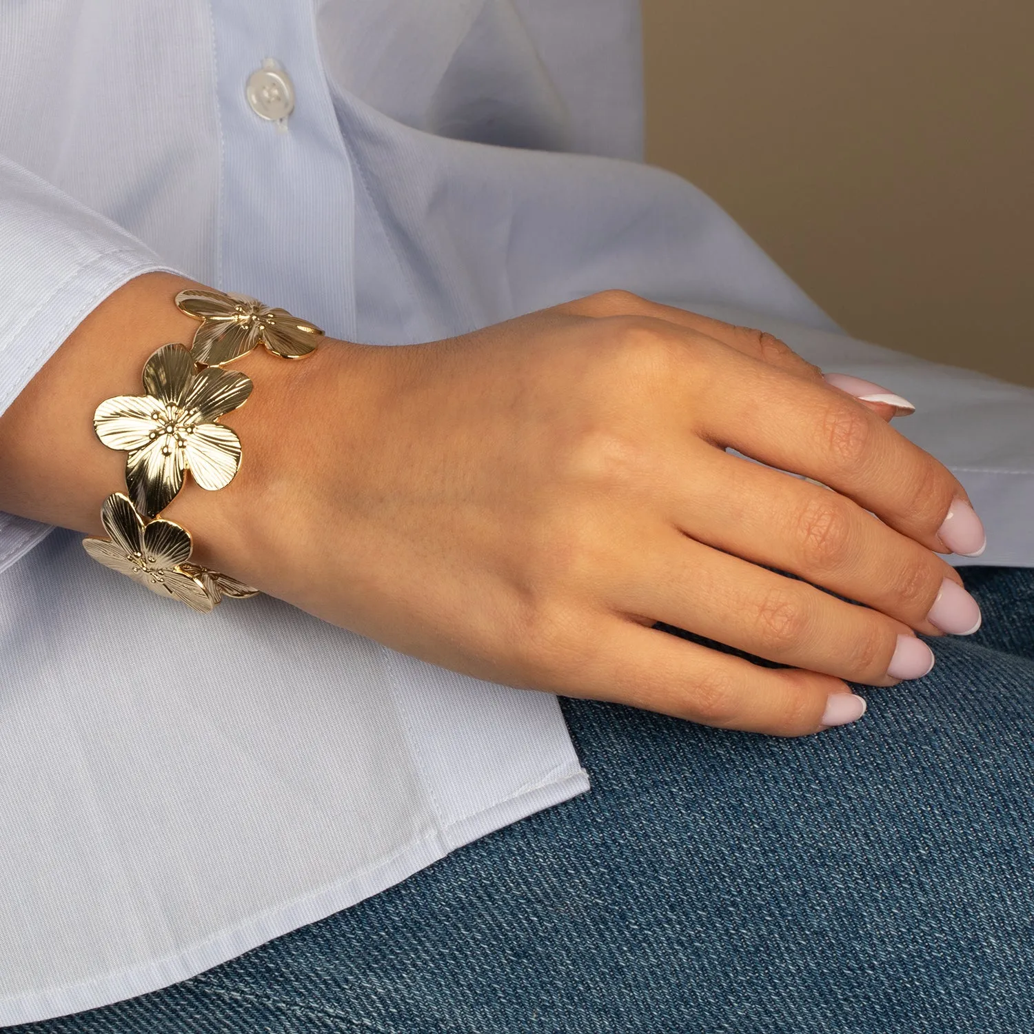 Ridged Flowers Cuff Bangle Bracelet sold by Adina Eden's product image thumbnail 2