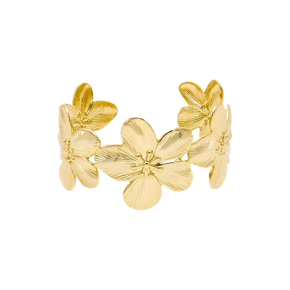 Ridged Flowers Cuff Bangle Bracelet sold by Adina Eden's
