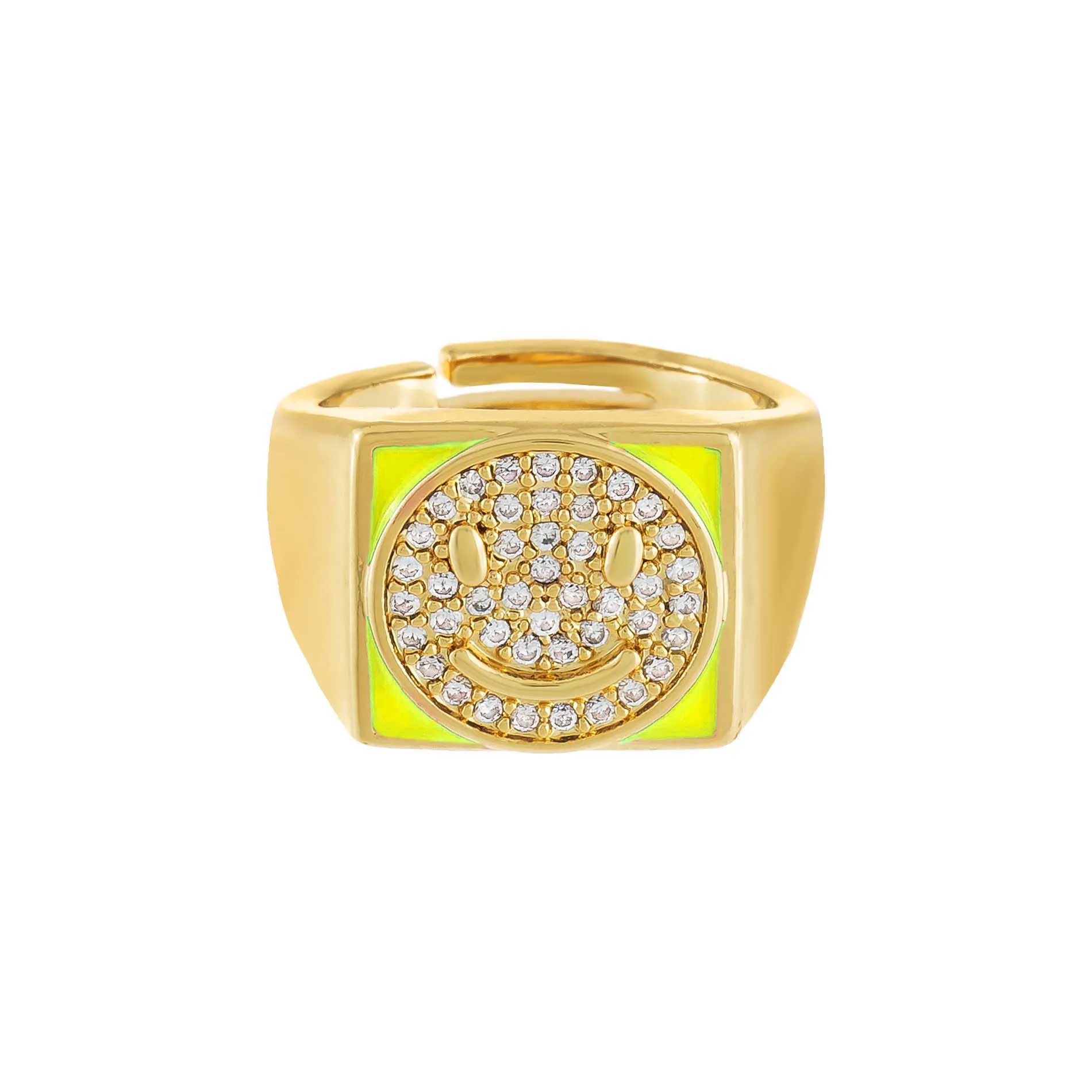 Pavé Smiley Face Enamel Chunky Ring sold by Adina Eden's product image thumbnail 3