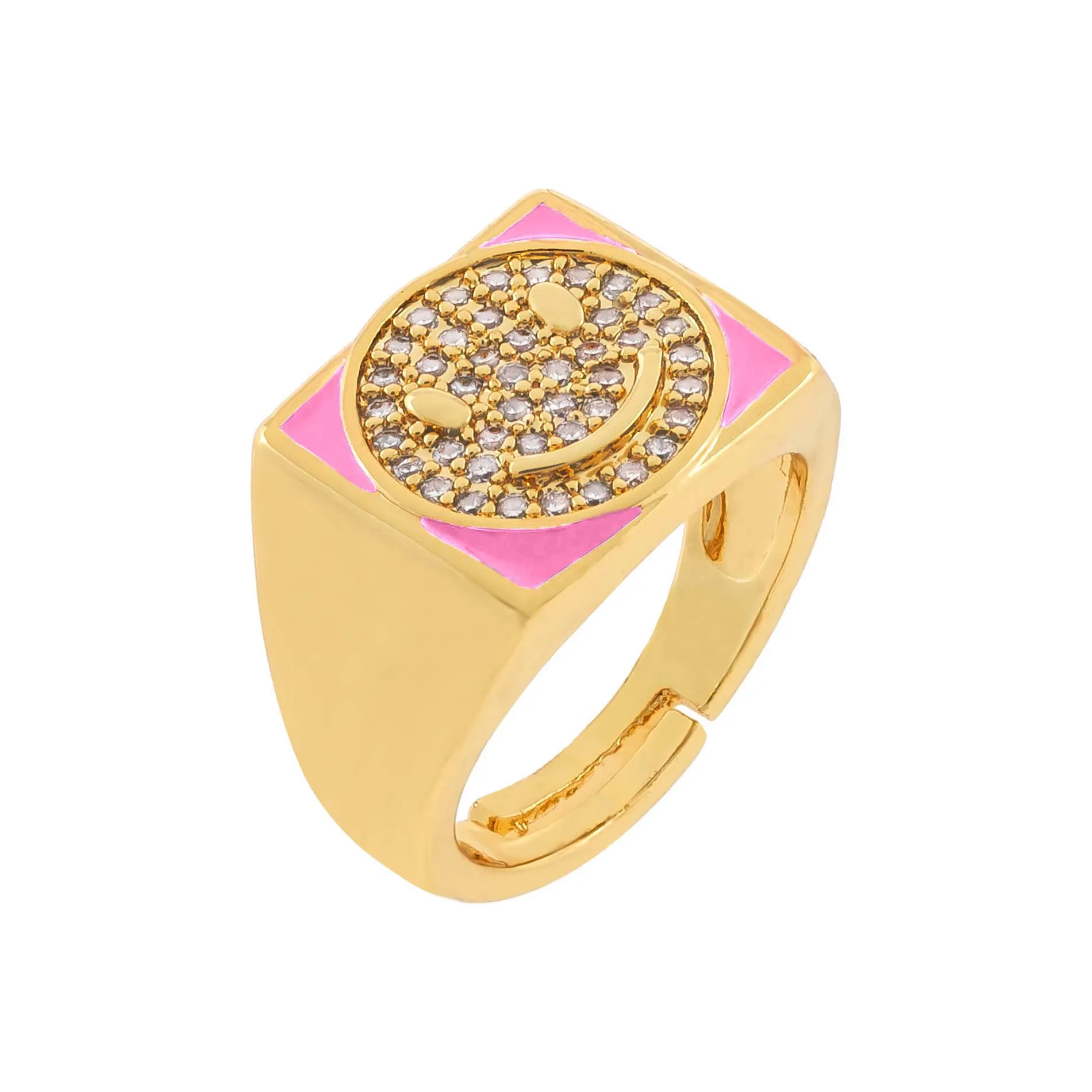 Pavé Smiley Face Enamel Chunky Ring sold by Adina Eden's product image thumbnail 4