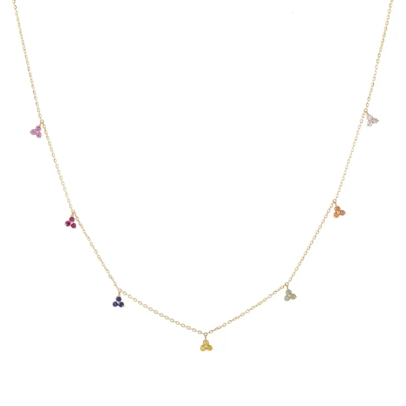 Diamond Rainbow Multi Cluster Necklace 14K sold by Adina Eden's