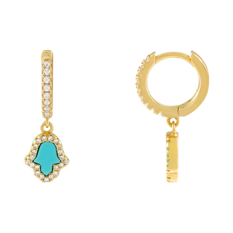 Turquoise Hamsa Huggie Earring sold by Adina Eden's