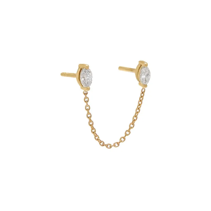 Marquise Diamond Double Chain Stud Earring 14K sold by Adina Eden's