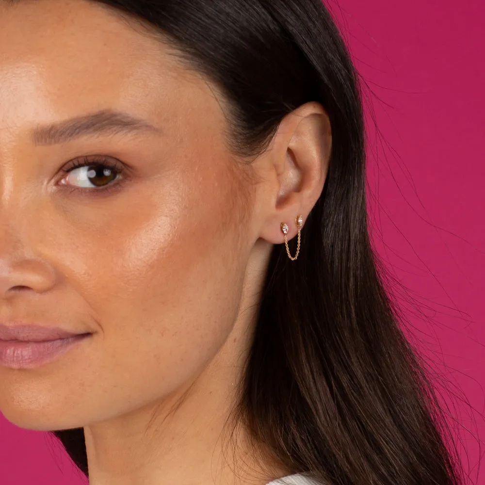 Marquise Diamond Double Chain Stud Earring 14K sold by Adina Eden's product image thumbnail 2