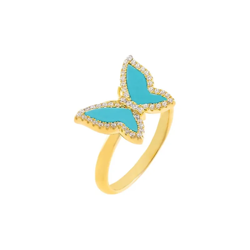 CZ Turquoise Butterfly Ring sold by Adina Eden's