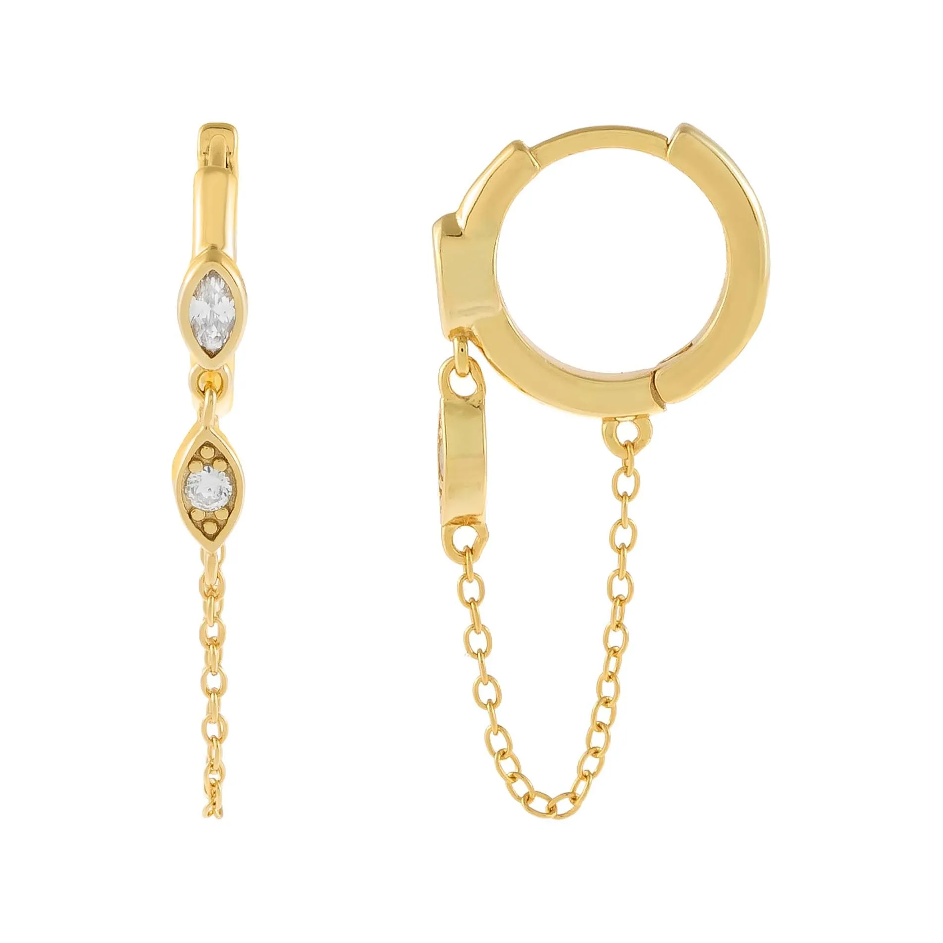 CZ Bezel Evil Eye Chain Huggie Earring sold by Adina Eden's