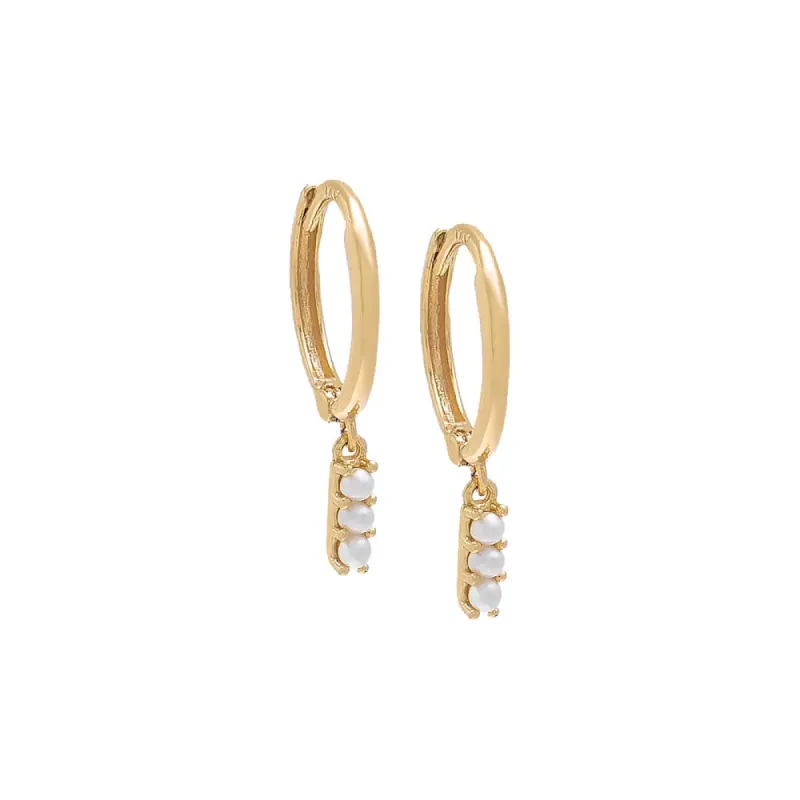 Dangling Pearl Bar Huggie Earring 14K sold by Adina Eden's