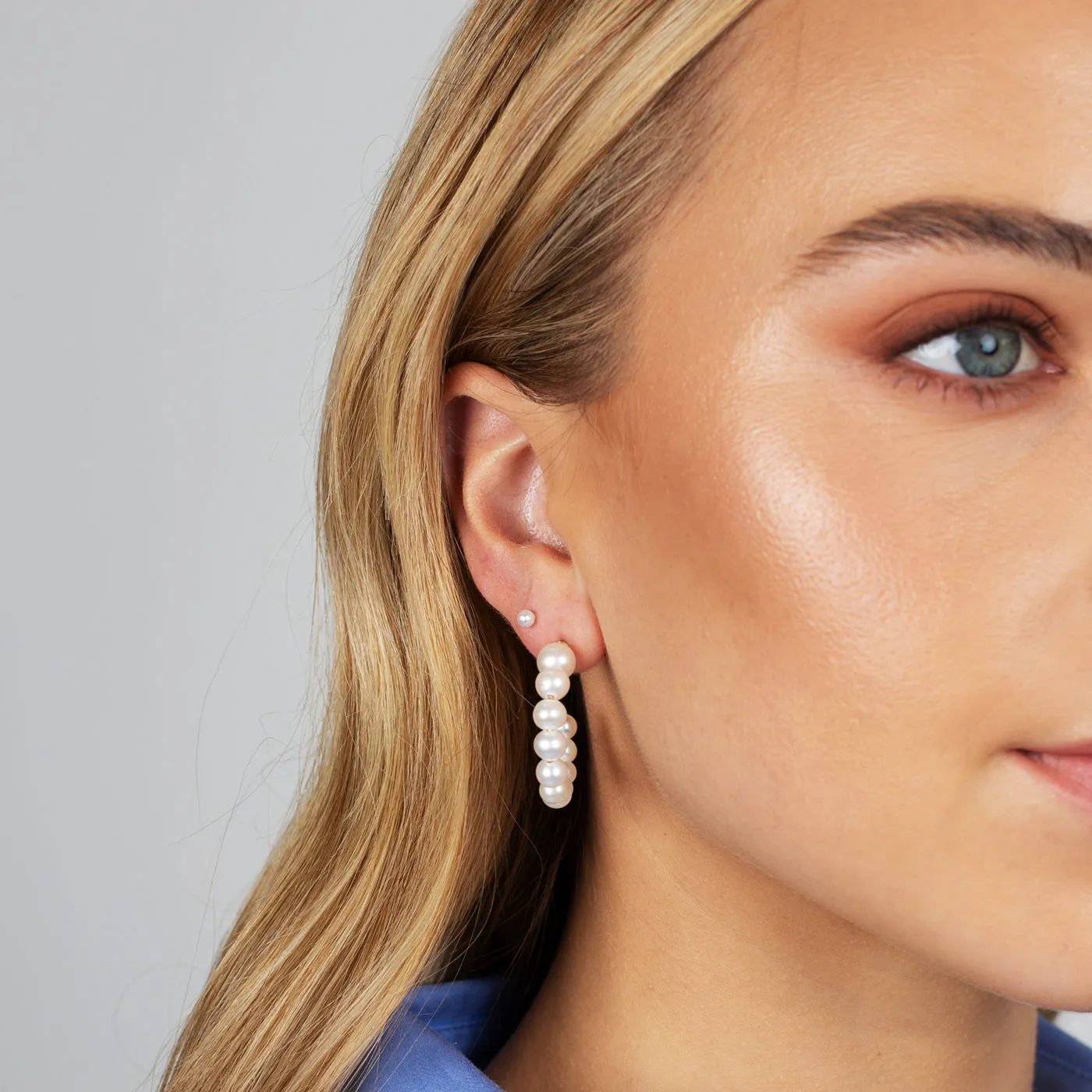 Tiny Pearl Threaded Stud Earring 14K sold by Adina Eden's product image thumbnail 2