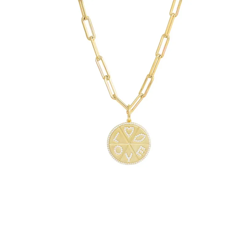 Pave Love Disc Paperclip Necklace sold by Adina Eden's