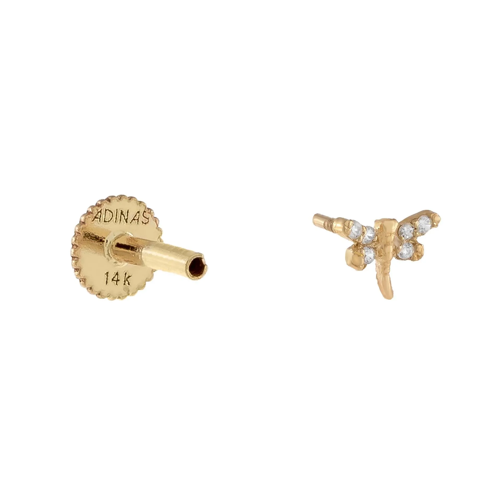 CZ Mini Dragonfly Stud Earring 14K sold by Adina Eden's product image thumbnail 3