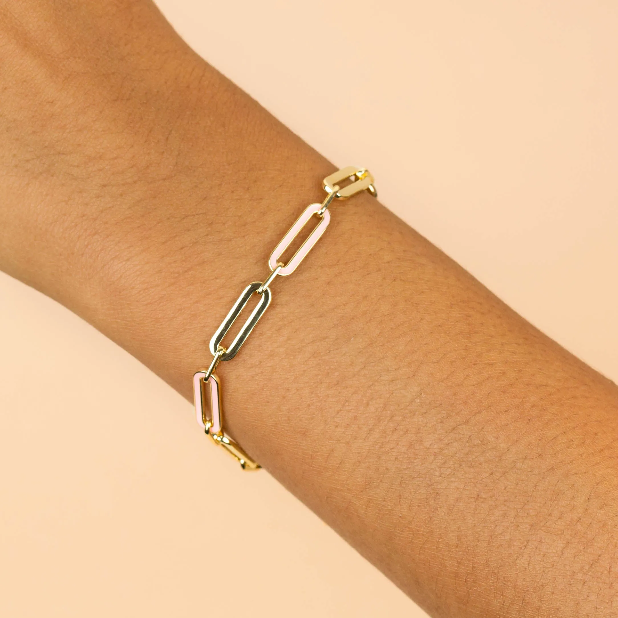 Pink Enamel Oval Link Bracelet sold by Adina Eden's product image thumbnail 2