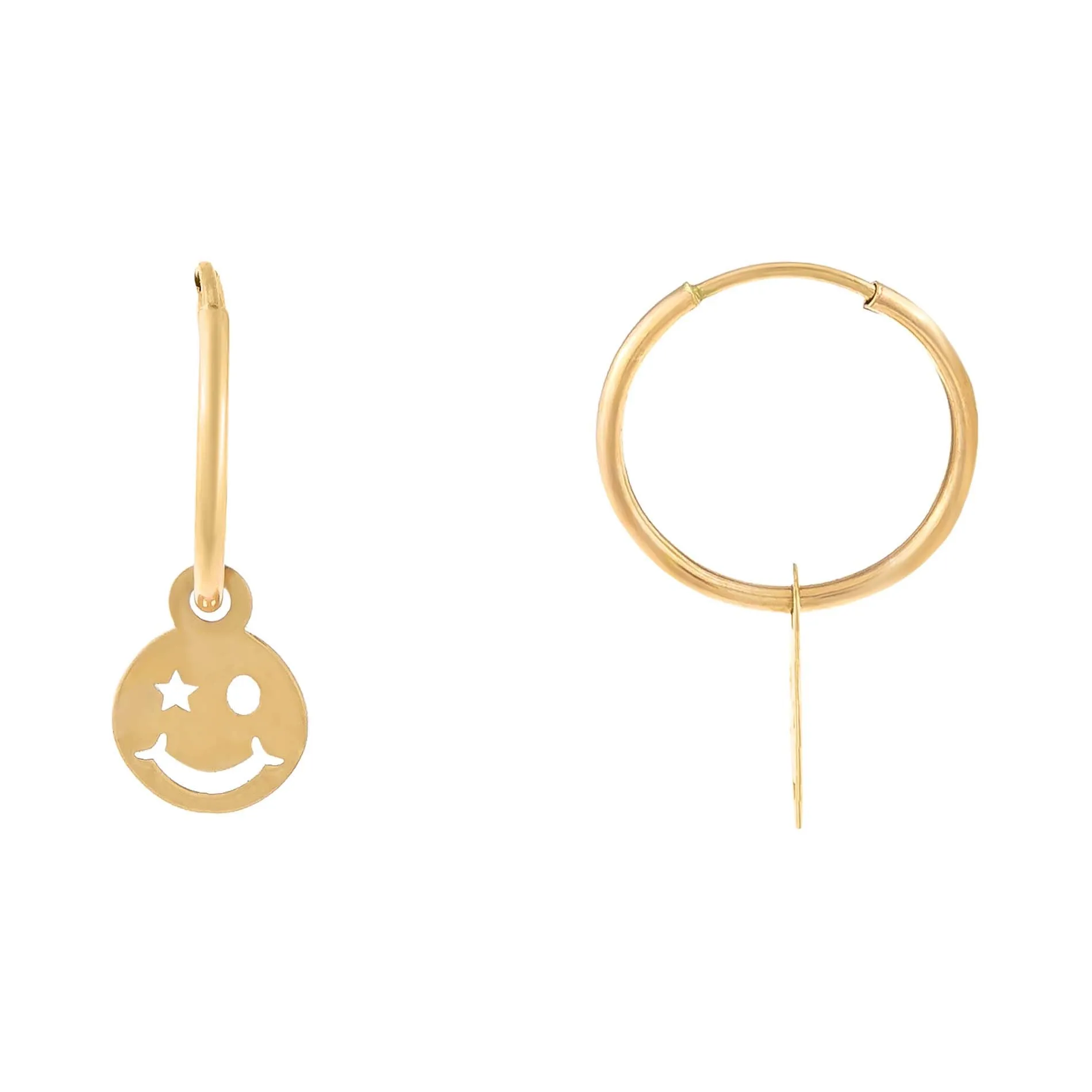 Star Smiley Face Huggie Earring 14K sold by Adina Eden's