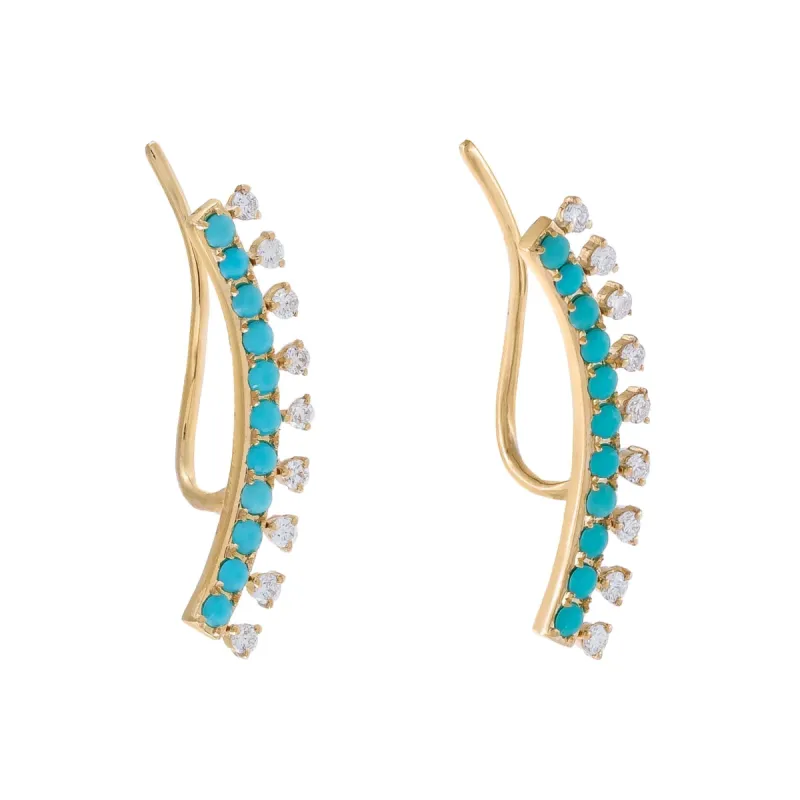 Diamond X Turquoise Ear Climber 14K sold by Adina Eden's