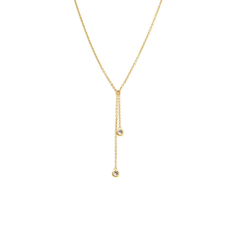 Double CZ Bezel Drop Necklace sold by Adina Eden's