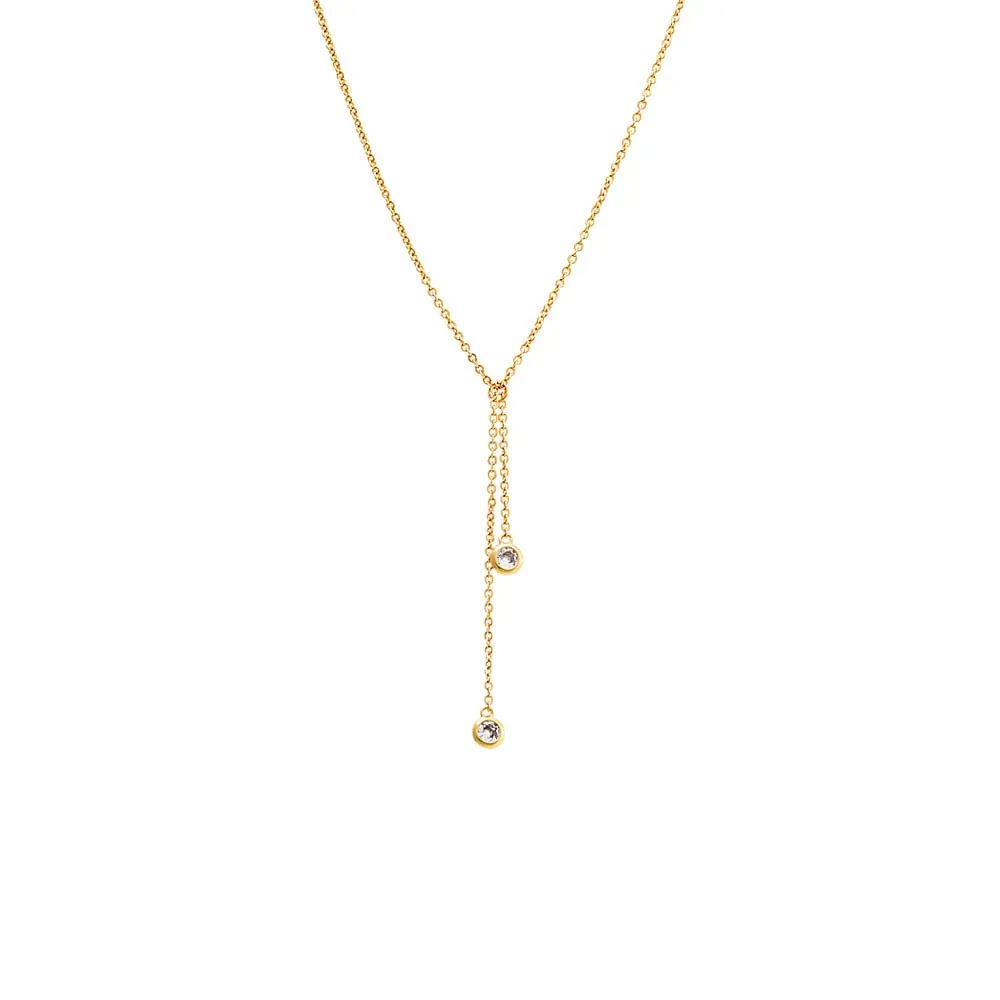 Double CZ Bezel Drop Necklace sold by Adina Eden's