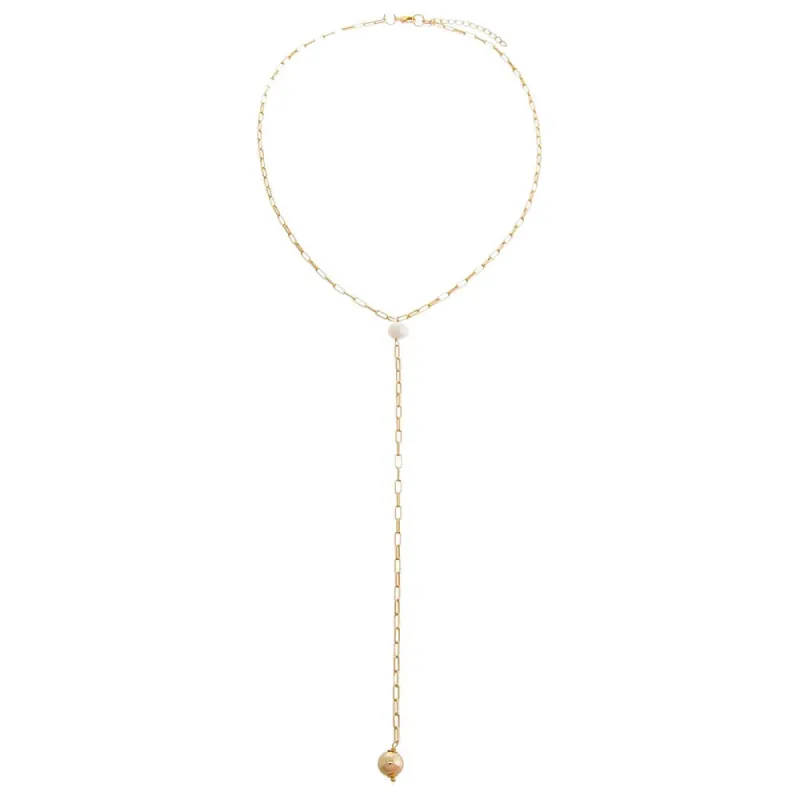 Ball X Pearl Link Lariat Necklace sold by Adina Eden's