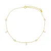 CZ Bezel X Dangling Pearl Anklet sold by Adina Eden's