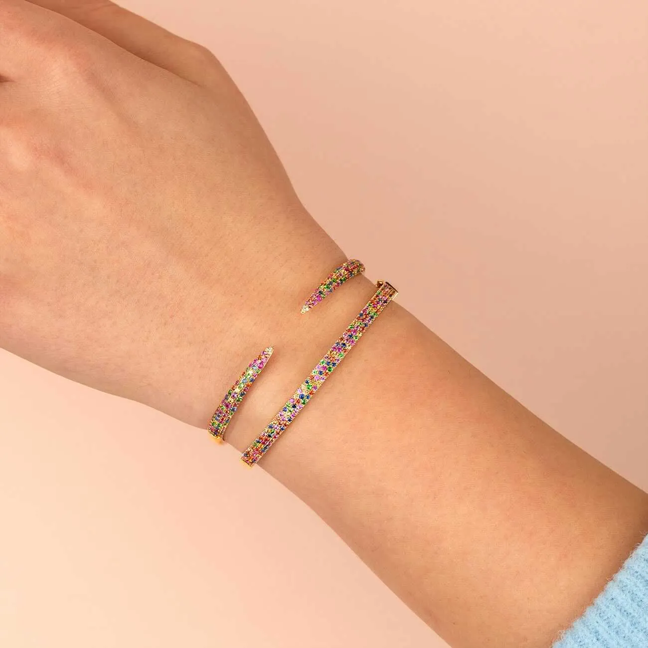 Diamond Pavé Rainbow Bangle 14K sold by Adina Eden's product image thumbnail 2