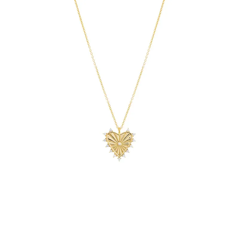 CZ Rimmed Ridged Heart Pendant Necklace sold by Adina Eden's