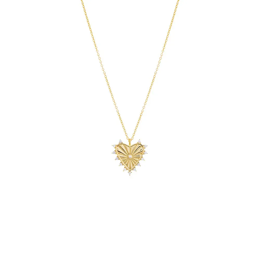 CZ Rimmed Ridged Heart Pendant Necklace sold by Adina Eden's