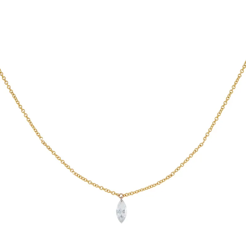 Floating Diamond Marquee Necklace 14K sold by Adina Eden's