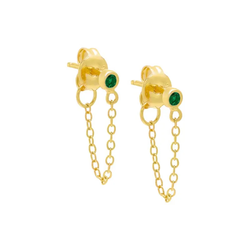 Tiny Bezel Chain Front Back Stud Earring sold by Adina Eden's