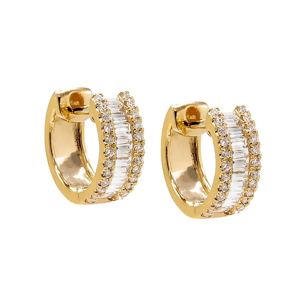 Diamond Pave X Baguette Huggie Earring 14K sold by Adina Eden's