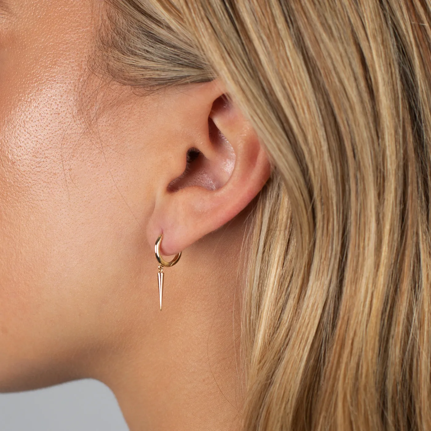 Solid Spike Drop Huggie Earring 14K sold by Adina Eden's product image thumbnail 4