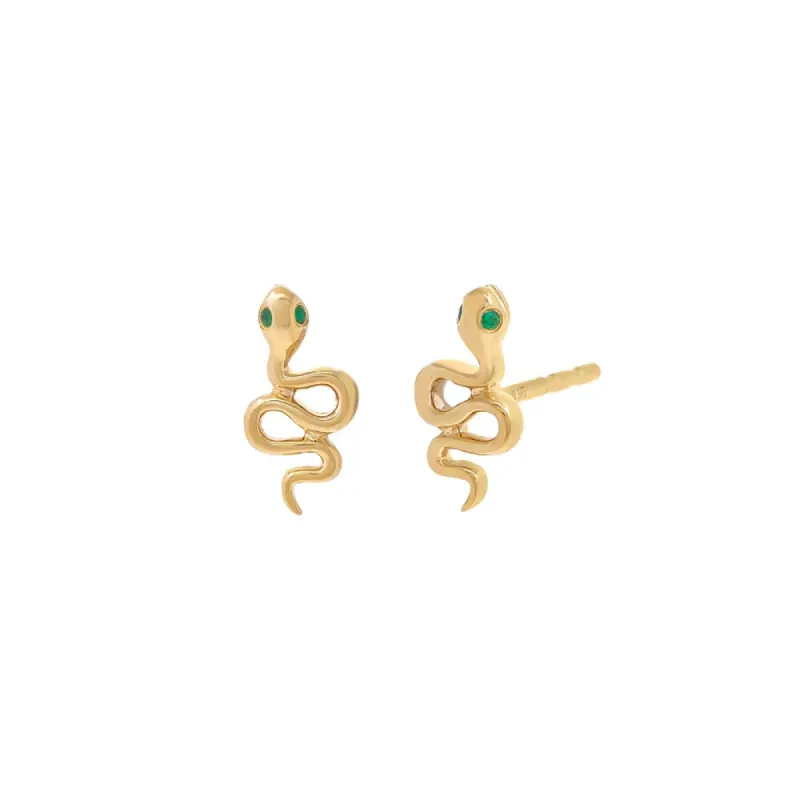 Tiny Emerald Snake Stud Earring 14K sold by Adina Eden's