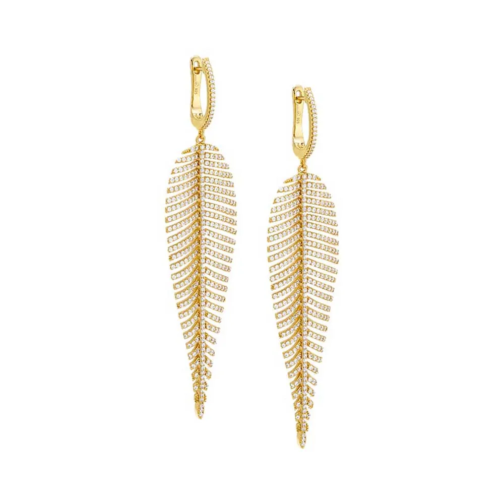 Pavé Fancy Leaf Drop Huggie Earring sold by Adina Eden's