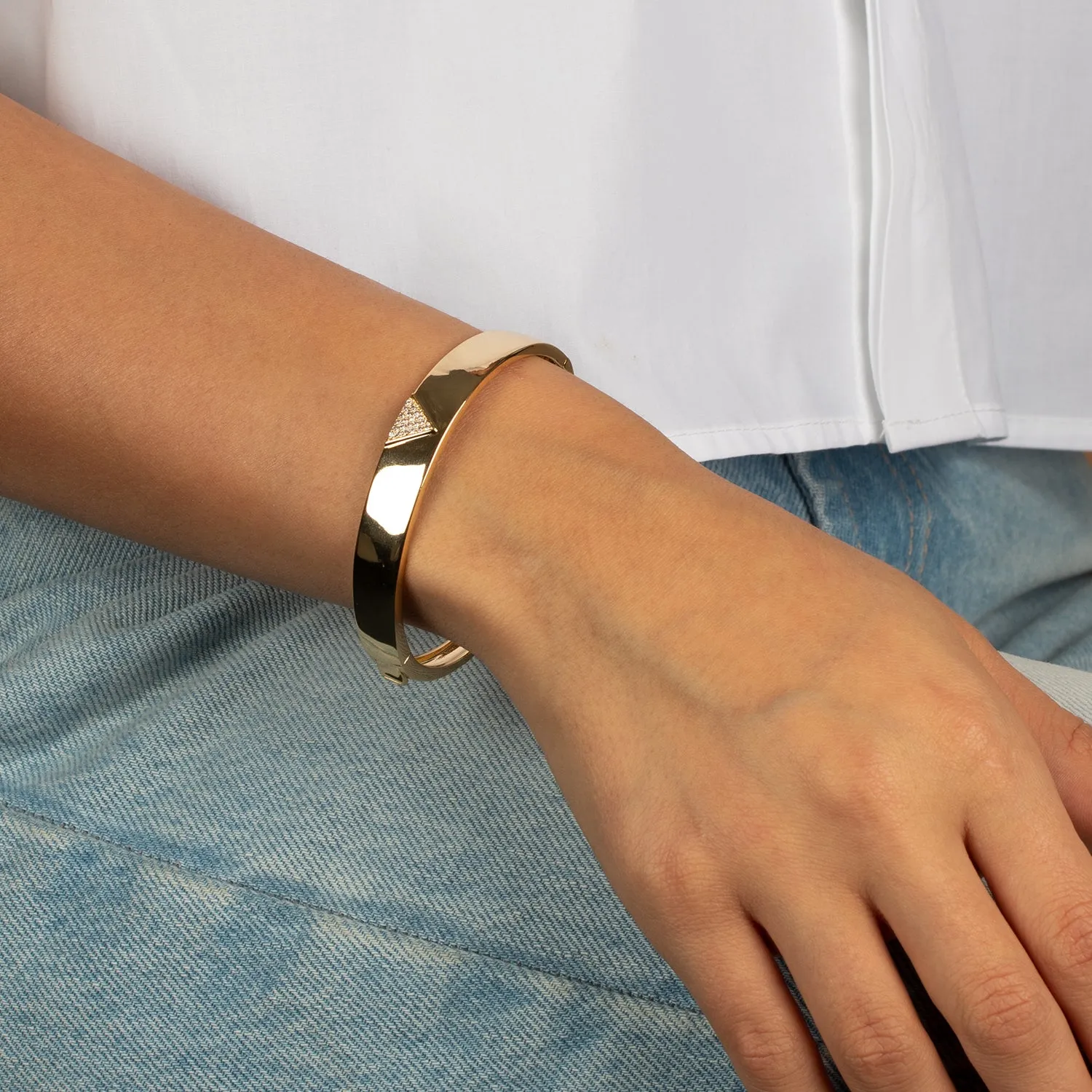 CZ Pave Triangle Wide Bangle Bracelet sold by Adina Eden's product image thumbnail 2