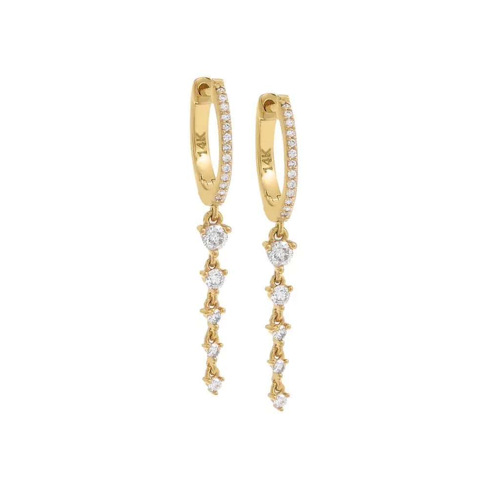 Diamond Graduated Tennis Drop Huggie Earring 14K sold by Adina Eden's