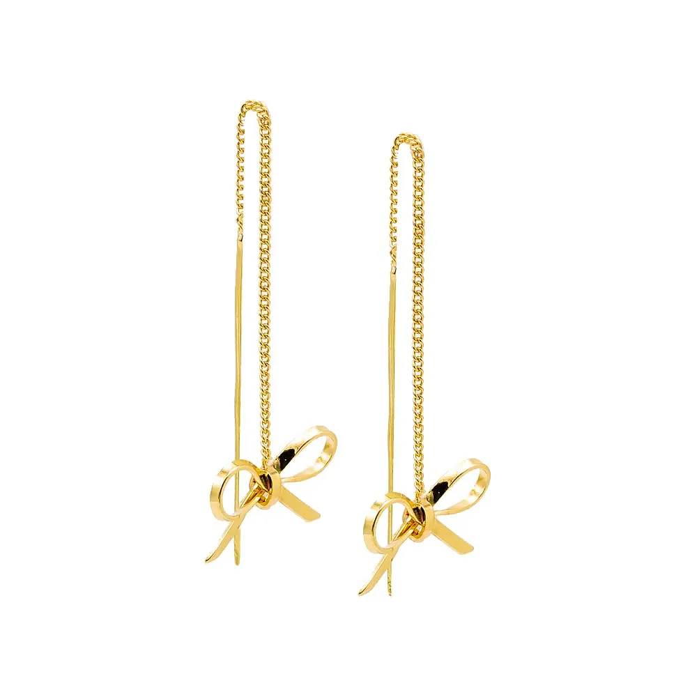 Chain Bow Tie Front Back Threader Earring sold by Adina Eden's