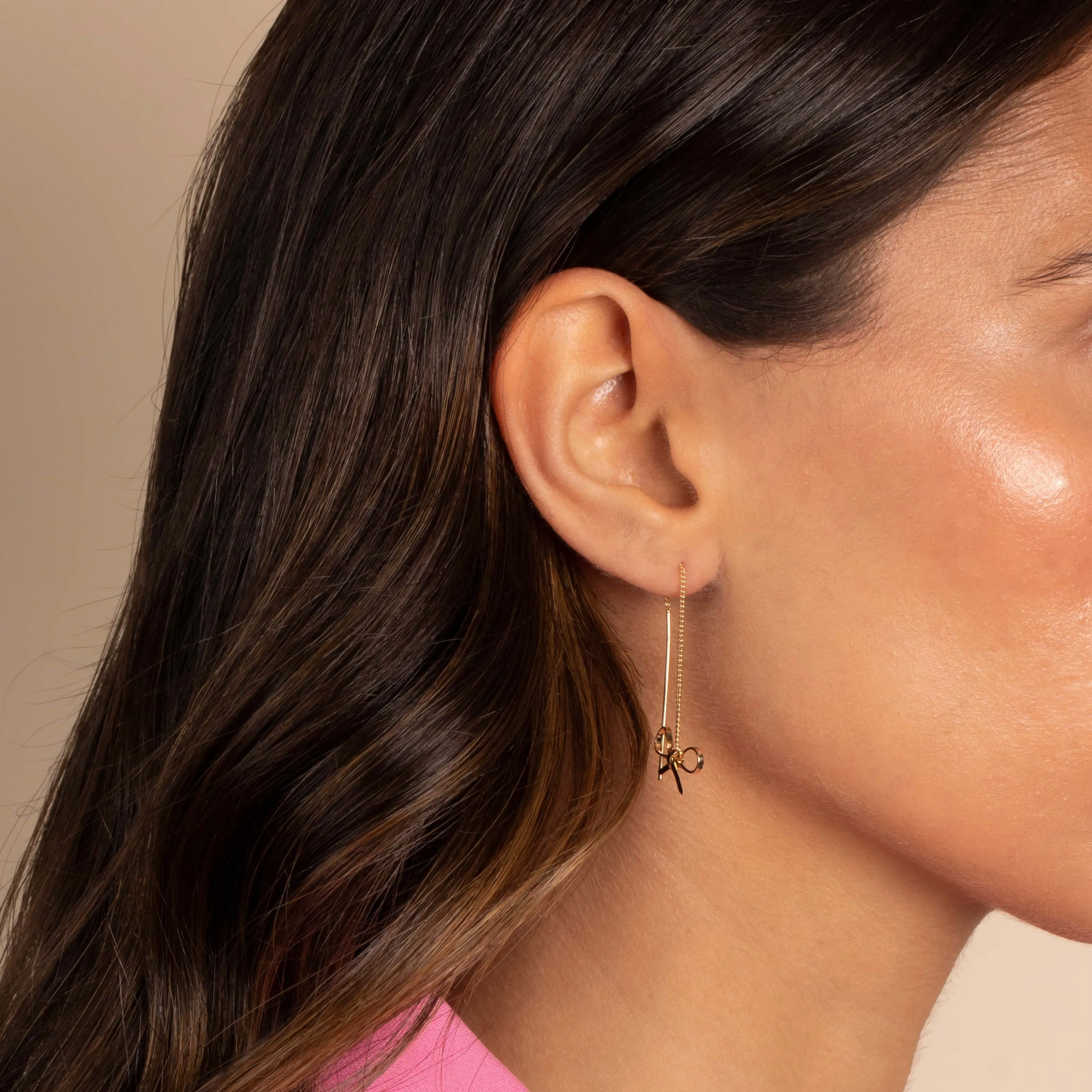 Chain Bow Tie Front Back Threader Earring sold by Adina Eden's product image thumbnail 2