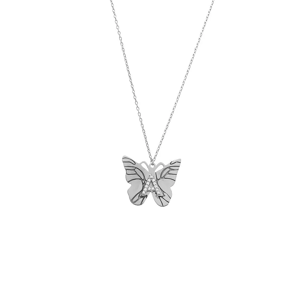 Pave Initial Butterfly Pendant Necklace sold by Adina Eden's product image thumbnail 3