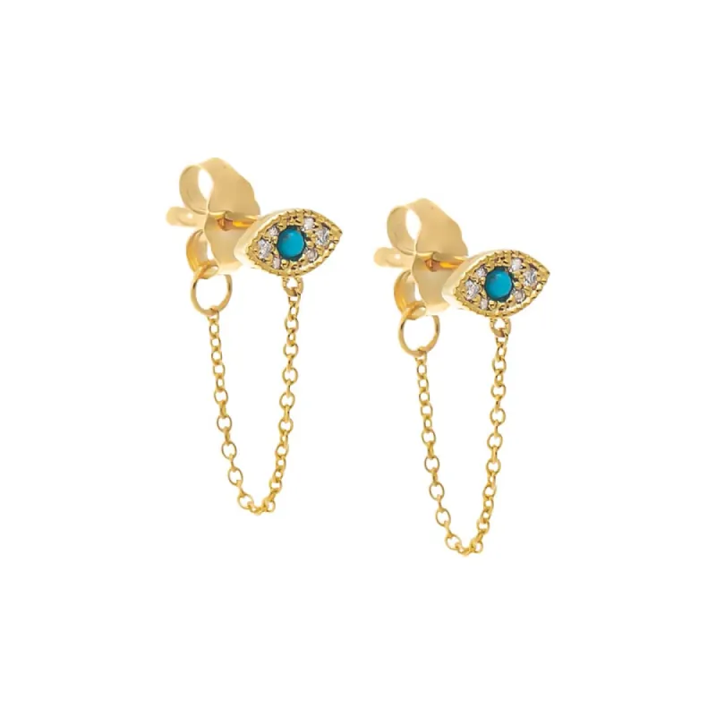 Diamond Pave X Turquoise Front Back Evil Eye Stud Earring 14K sold by Adina Eden's