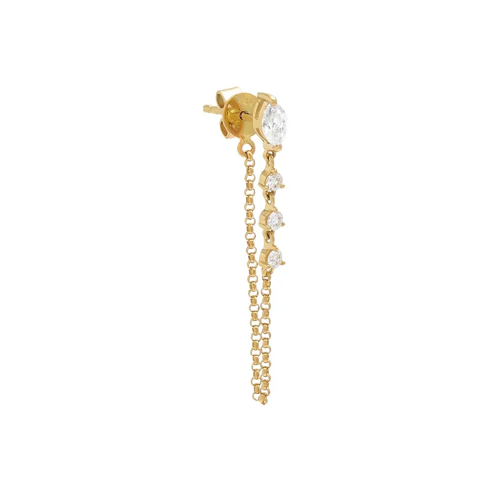 Diamond Marquise X Round Front Back Chain Stud Earring 14K sold by Adina Eden's product image thumbnail 2