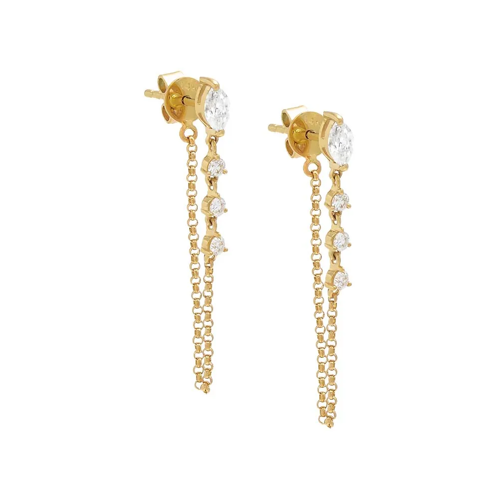 Diamond Marquise X Round Front Back Chain Stud Earring 14K sold by Adina Eden's