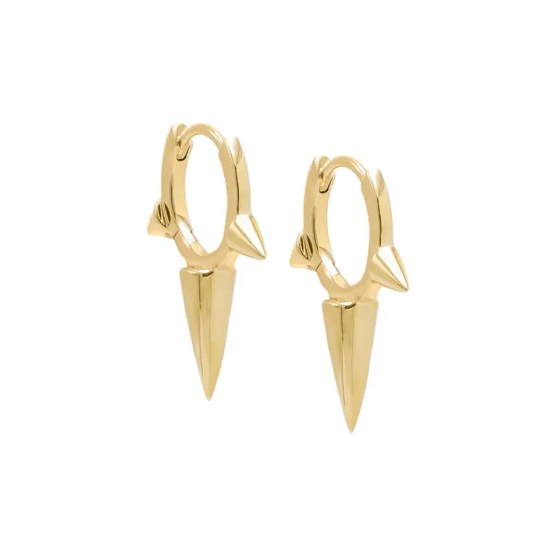 Solid Elongated Triple Spike Huggie Earring 14K sold by Adina Eden's