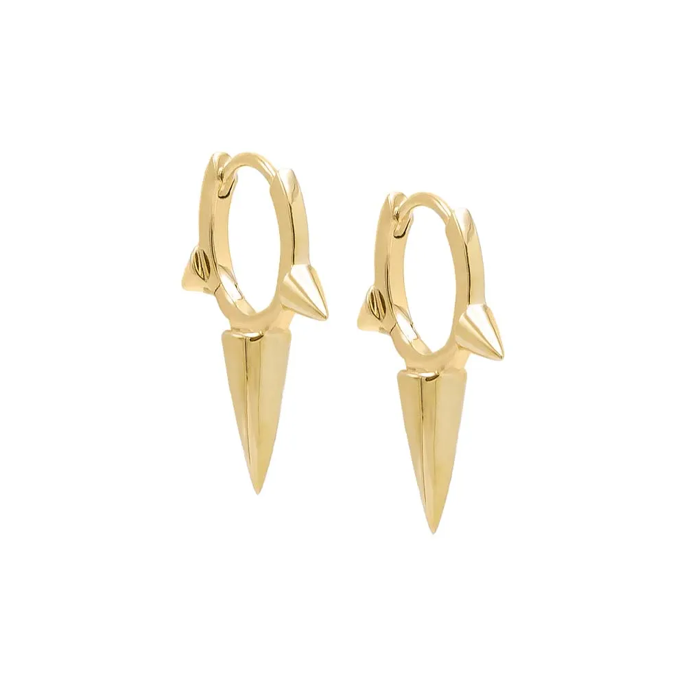 Solid Elongated Triple Spike Huggie Earring 14K sold by Adina Eden's