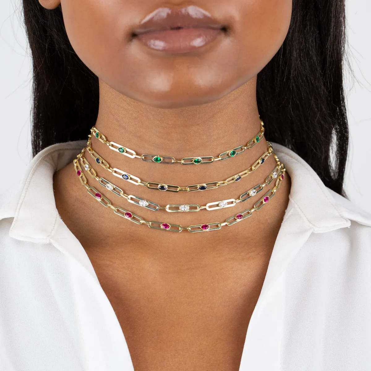 CZ Colored Oval Link Choker sold by Adina Eden's product image thumbnail 2