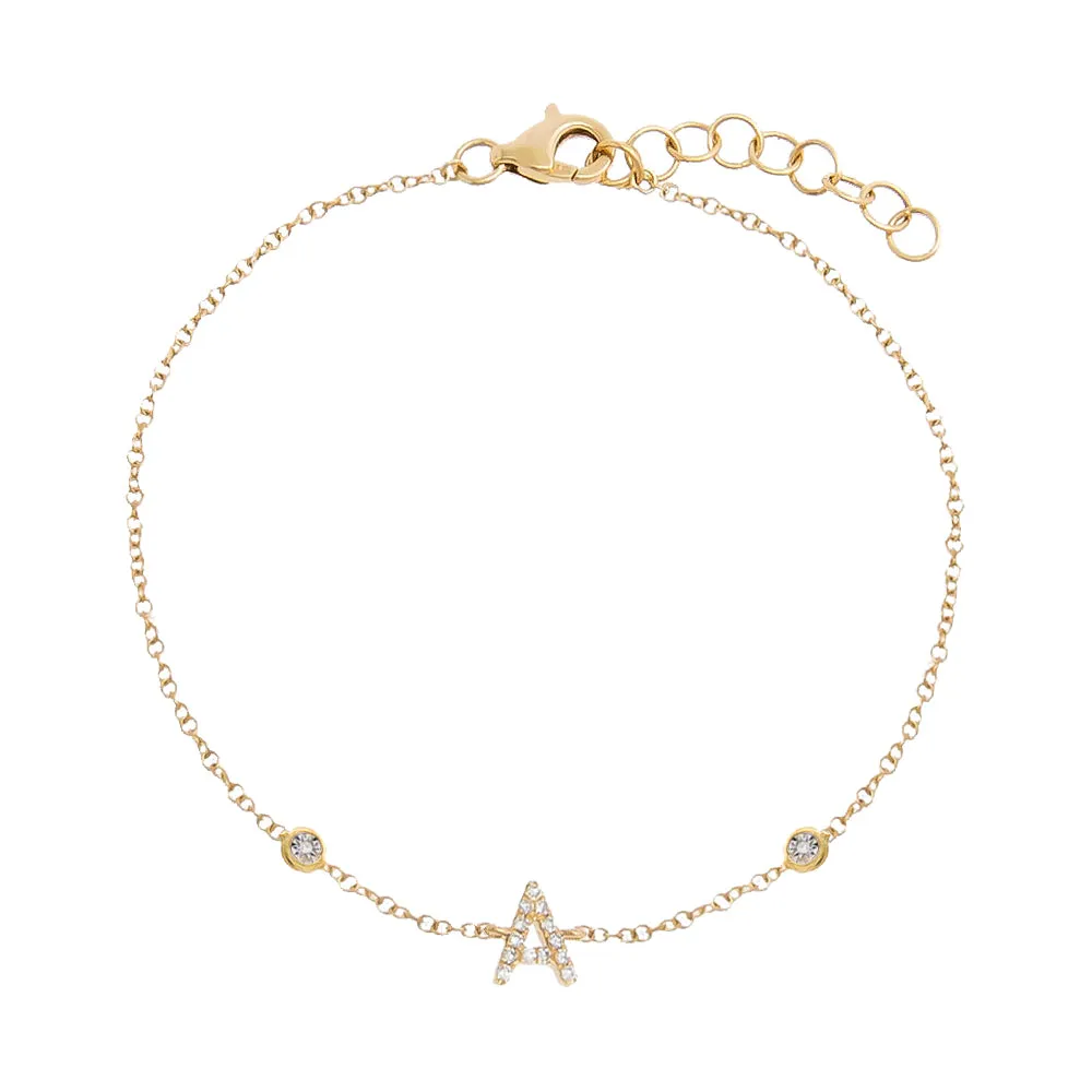 Diamond Initial Double Bezel Bracelet 14K sold by Adina Eden's