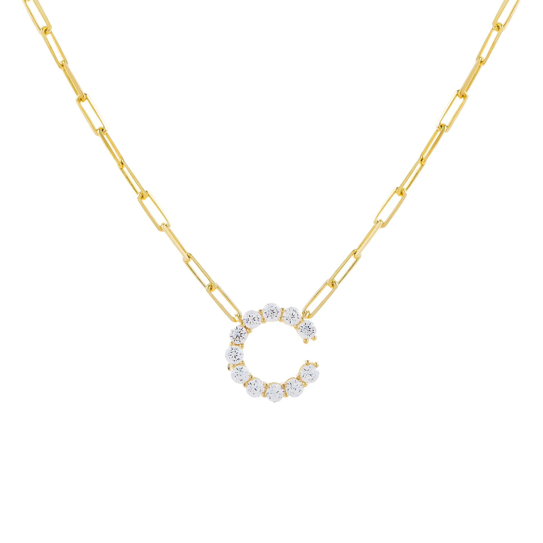 Large CZ Uppercase Initial Link Necklace sold by Adina Eden's product image thumbnail 5