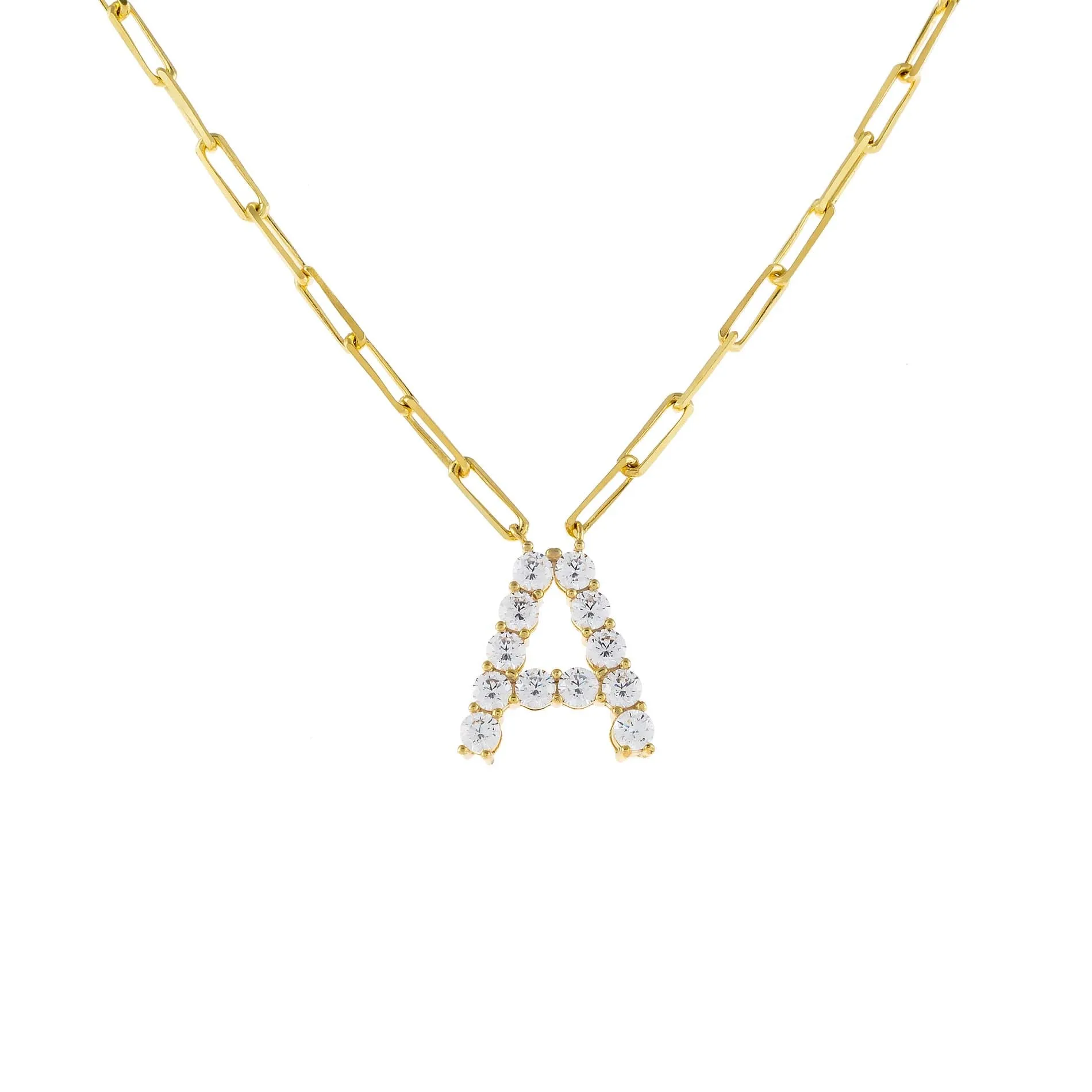 Large CZ Uppercase Initial Link Necklace sold by Adina Eden's