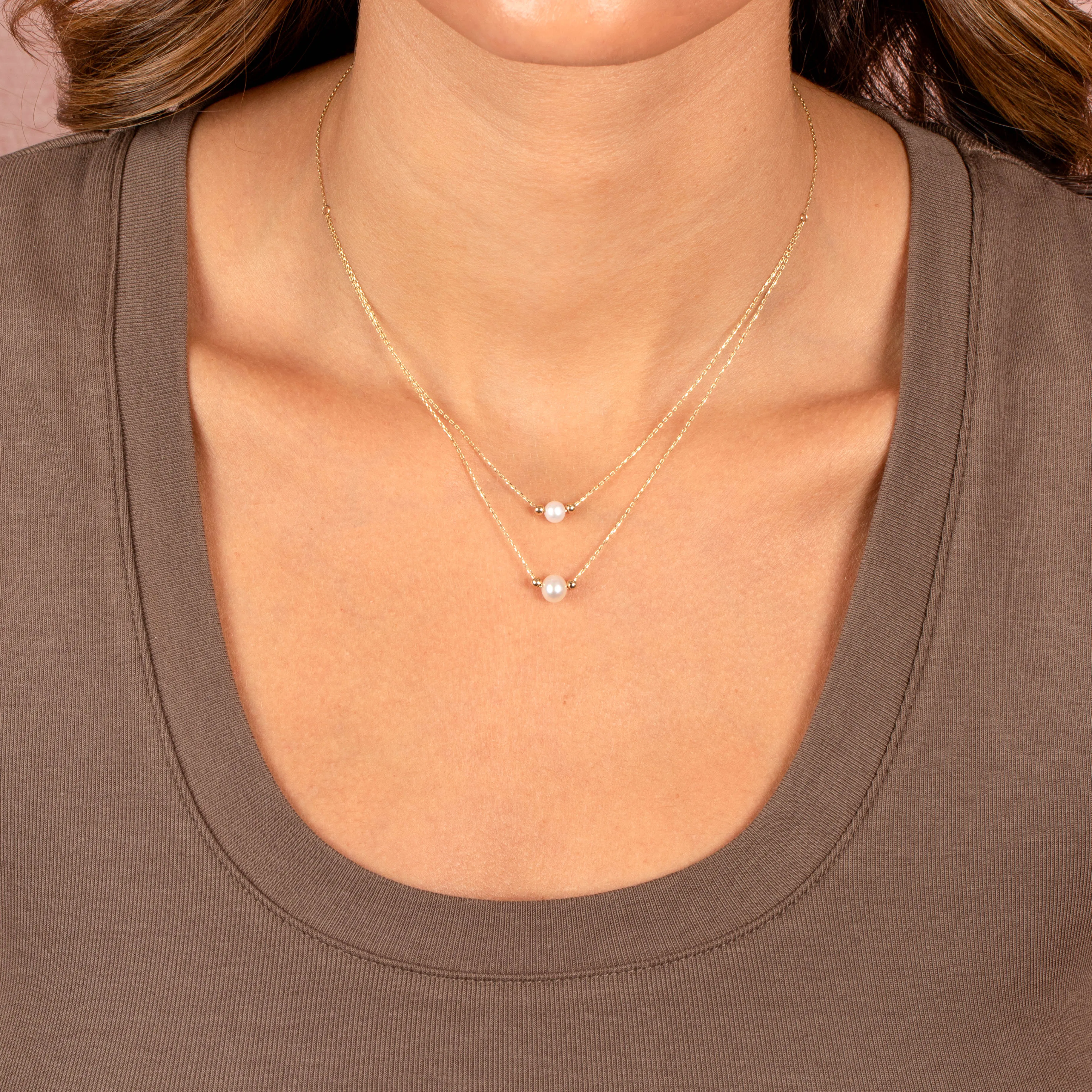 Double Pearl Pendant Chain Necklace 14K sold by Adina Eden's product image thumbnail 2