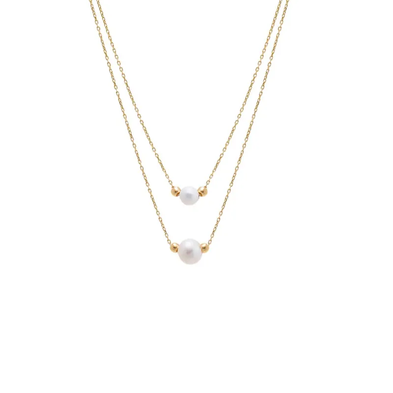 Double Pearl Pendant Chain Necklace 14K sold by Adina Eden's