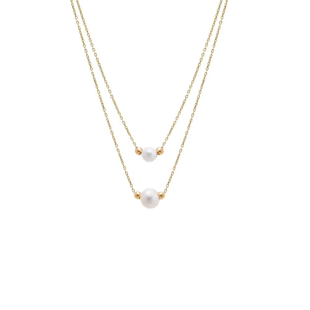 Double Pearl Pendant Chain Necklace 14K sold by Adina Eden's