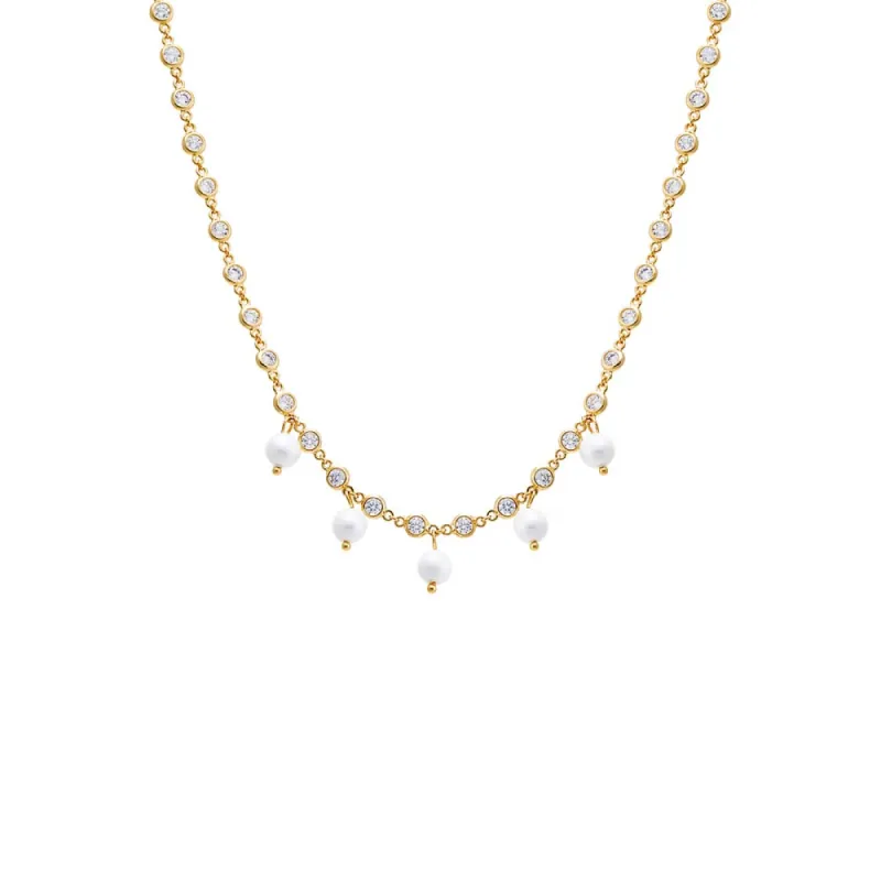 Multi CZ Dangling Pearl Chain Necklace sold by Adina Eden's
