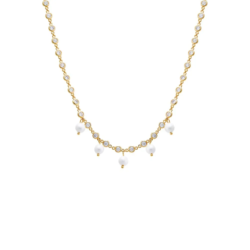 Multi CZ Dangling Pearl Chain Necklace sold by Adina Eden's