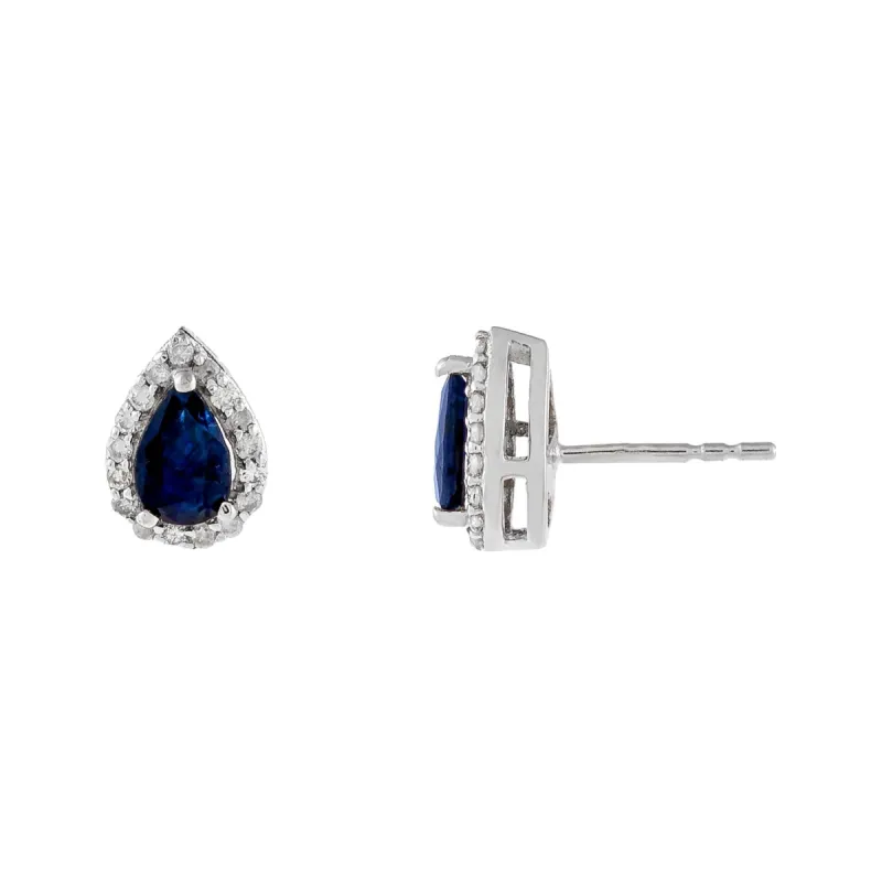 Diamond X Sapphire Pear Stud Earring 14K sold by Adina Eden's